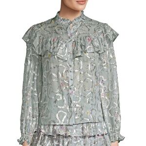 LoveShackFancy Silver and Pink Ruffled Blouse and Skirt set